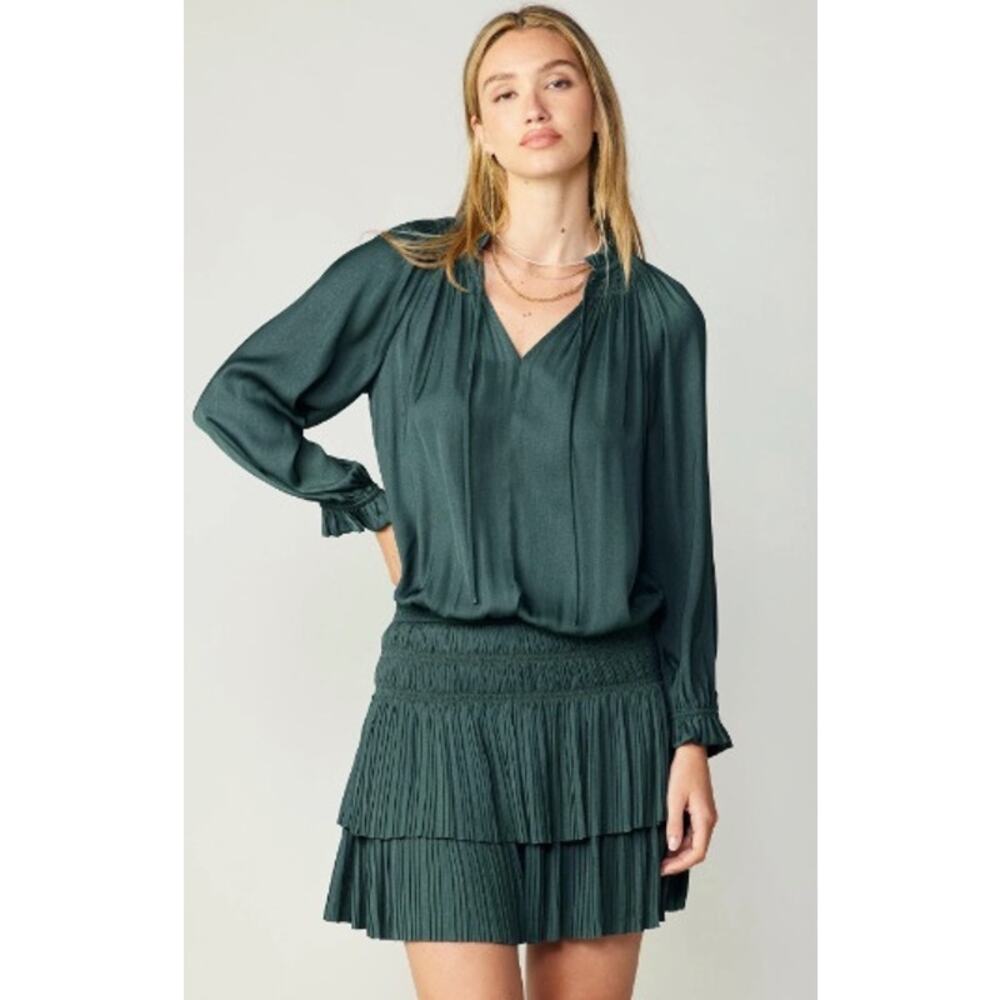 Current Air Anthropologie Laurel Pleated Mini Dress Sz XS Drop Waist Smocked